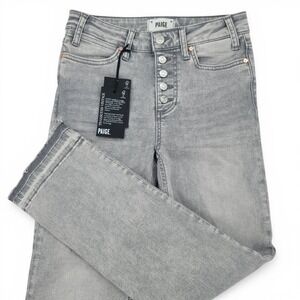 Paige Cindy Crop 26 Womens High Rise Straight Jeans‎ Gray Exposed Button NWT